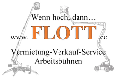 FLOTT in orangefarbenen Buchstaben auf weißem Hintergrund.