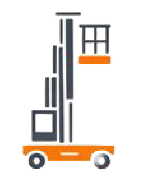 Orange und graue Seilbahn mit Plattform.