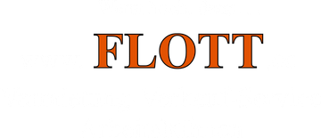 FLOTT in orangefarbenen Buchstaben auf weißem Hintergrund.