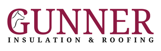 The logo for gunner insulation and roofing is red and white.