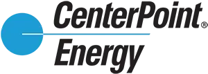 The centerpoint energy logo is blue and black with a blue circle in the middle.