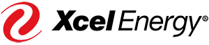 The xcel energy logo is red and black on a white background.