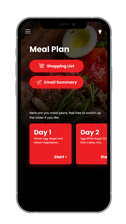 A cell phone with a meal plan app on it.