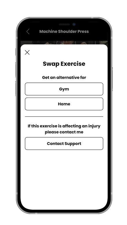 A screenshot of a swap exercise app on a cell phone.