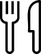 A black and white drawing of a fork and spoon.