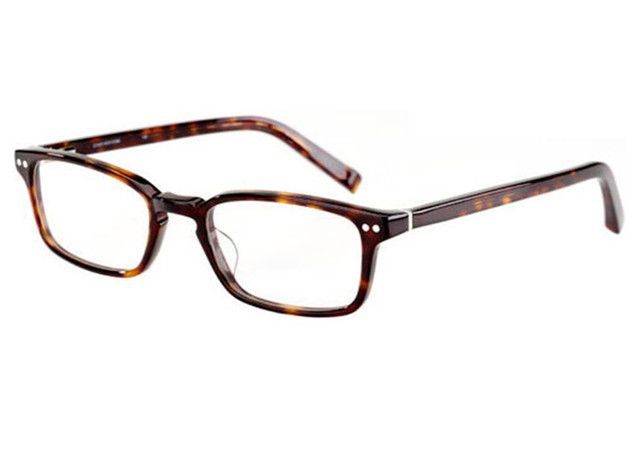A pair of brown glasses with clear lenses on a white background.
