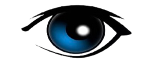 The logo for designs for eyes vision center shows a blue eye.