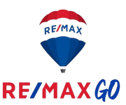 RE/MAX Go logo: Hot air balloon in red, blue, and white, with "RE/MAX" above and "GO" in blue below.
