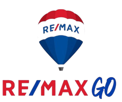 RE/MAX Go logo: Hot air balloon in red, blue, and white, with
