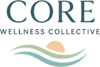 The logo for core wellness collective shows a wave and a sun.