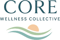The logo for core wellness collective shows a wave and a sun.