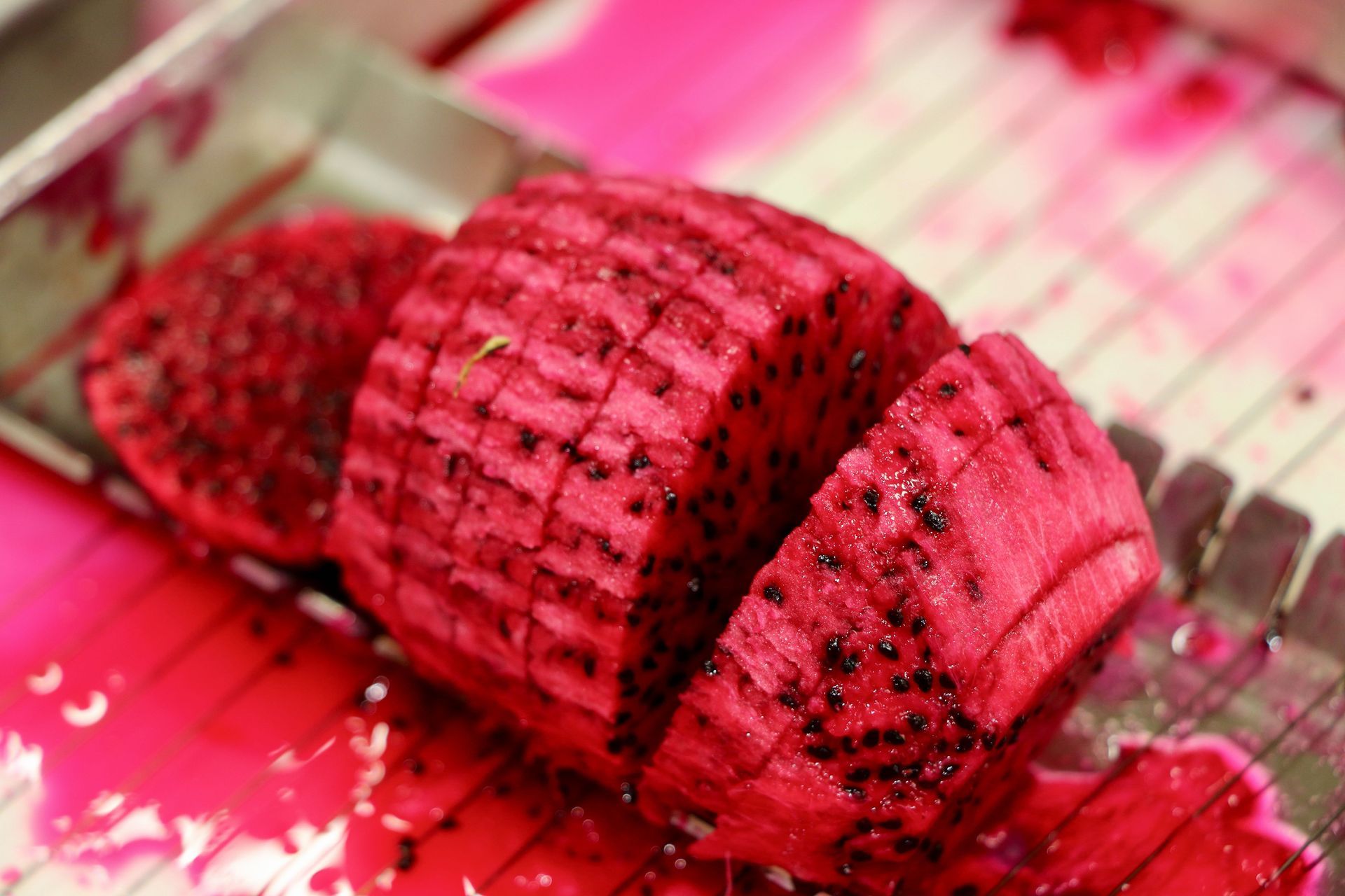 A Close Up of a Sliced Dragon Fruit on a Cutting Board — Mareeba Golden Dried Mangoes in Mareeba, QLD
