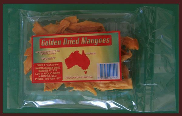 A Bag of Golden Dried Mangoes With a Map of Australia on It — Mareeba Golden Dried Mangoes in Mareeba, QLD