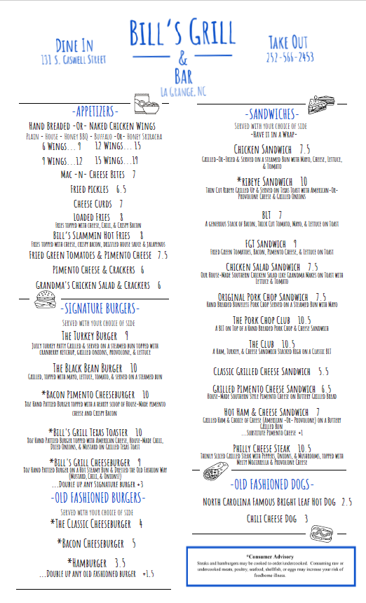 Bill's Grill Wilson, NC Daily Specials