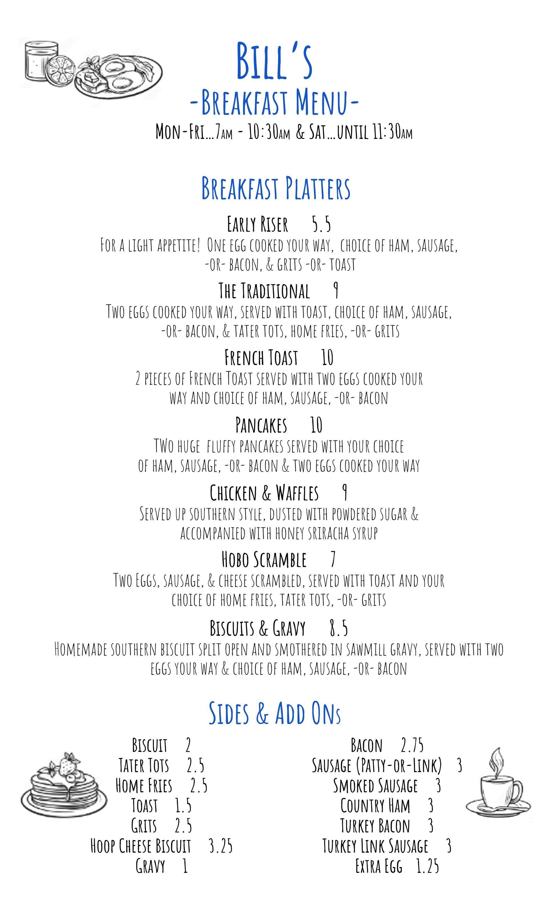 Bill's Grill Wilson, NC Daily Specials