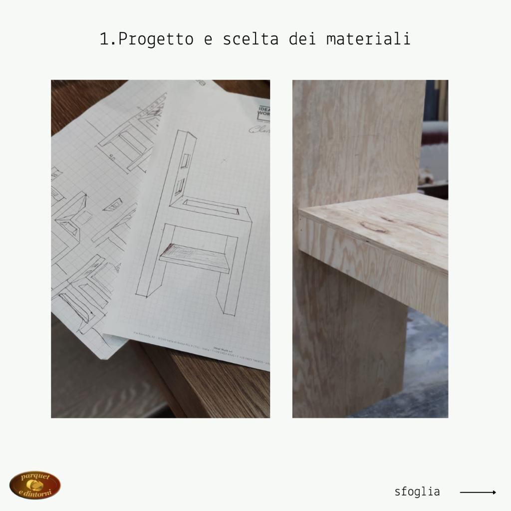 Un disegno di una sedia e un'immagine di un pezzo di legno