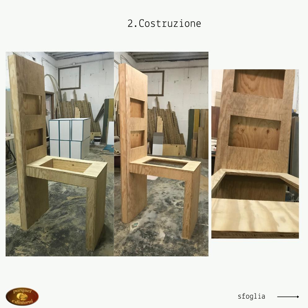 Una sedia di legno viene costruita in un laboratorio