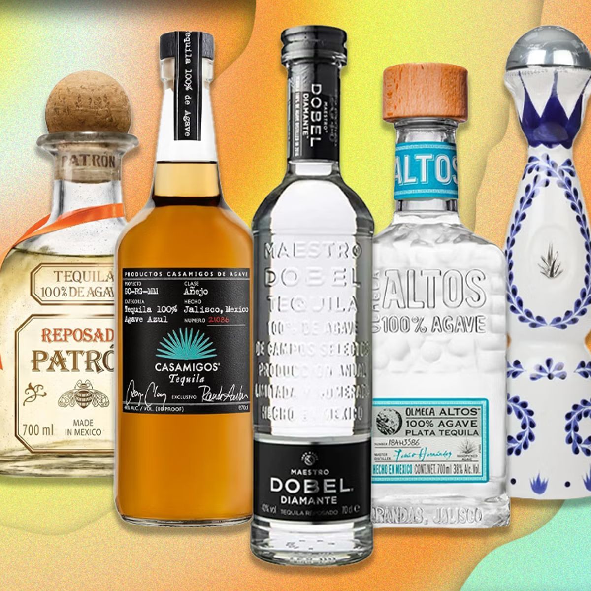 Several bottles of tequila including patron and doe el