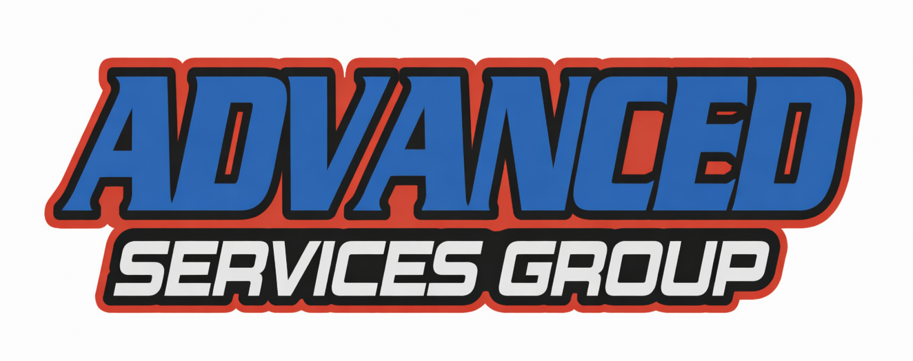 Logo for Advanced Services Group; blue text over red, "ADVANCED" above "SERVICES GROUP".