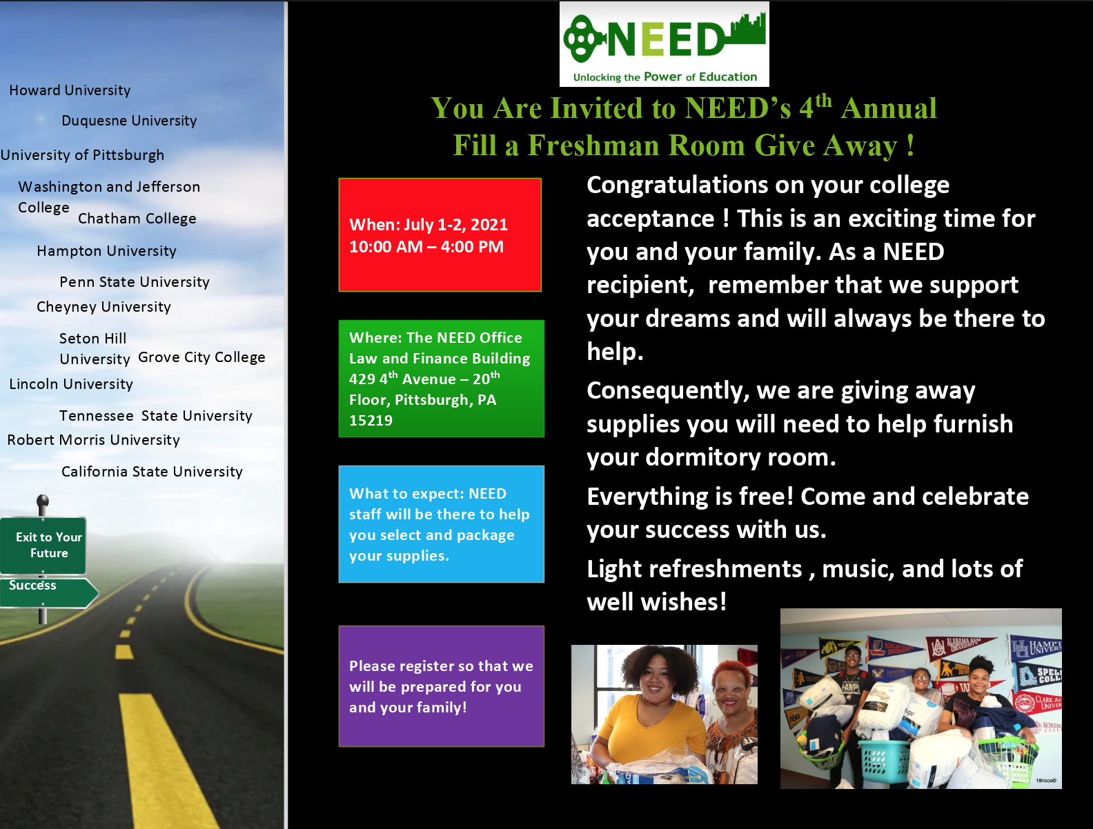 NEED's 4th Annual Fill a Freshmen Room Give Away