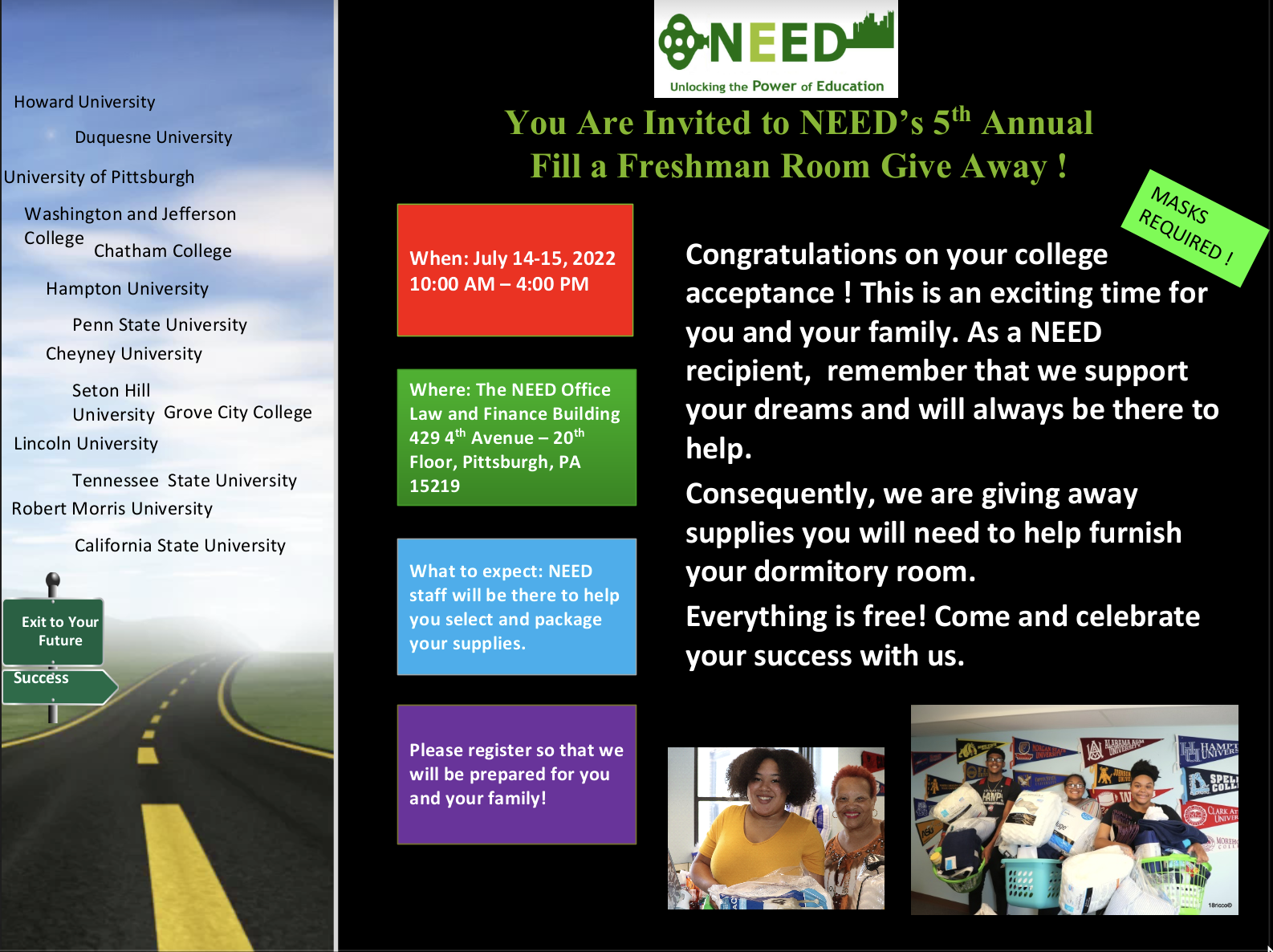 NEED's 4th Annual Fill a Freshmen Room Give Away