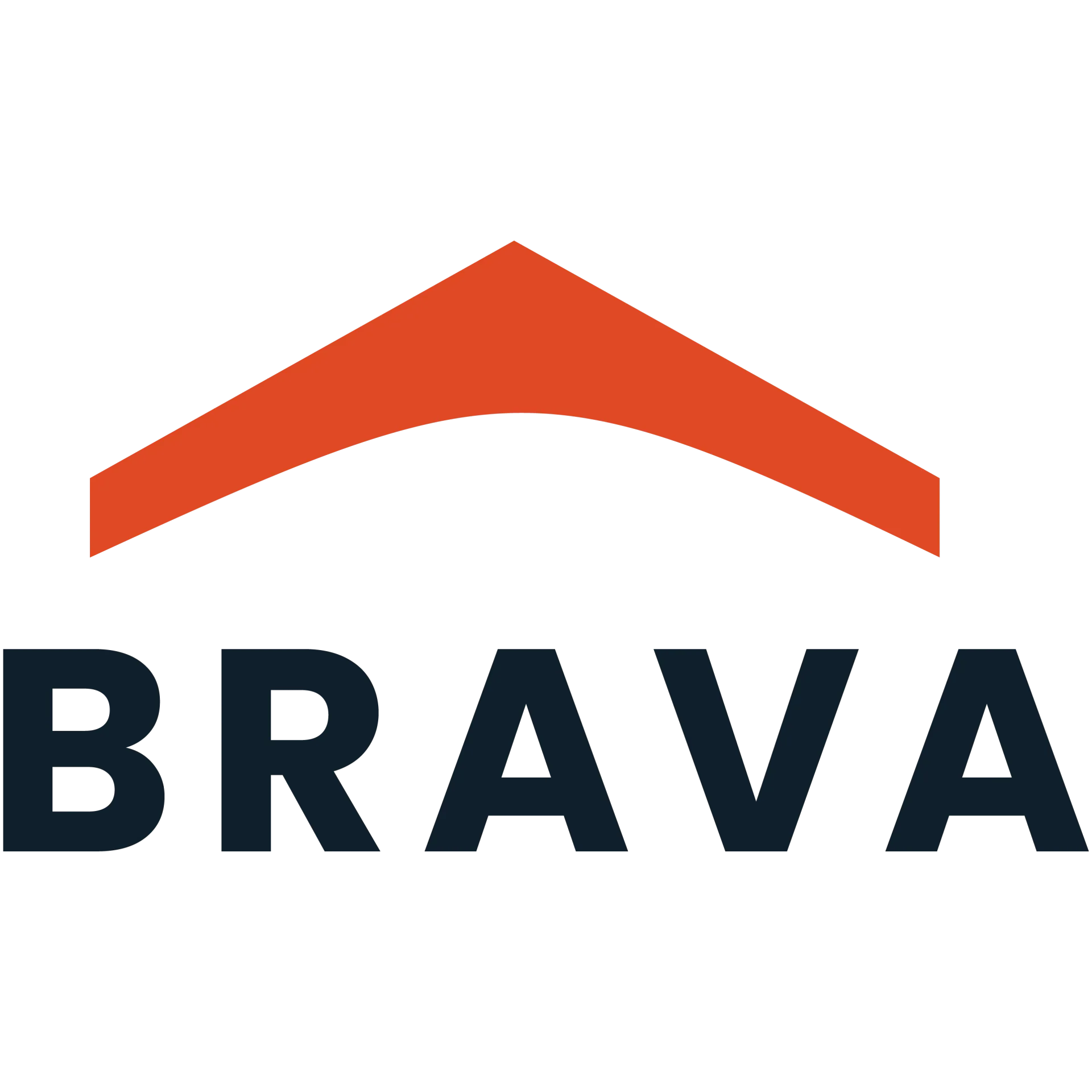 Brava logo with an orange arch above dark blue text.