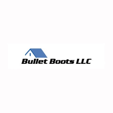 Logo for Bullet Boots LLC: blue roof over text 