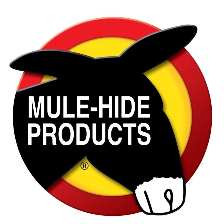 Logo for Mule-Hide Products. Black mule head over a red and yellow circular target. Text: MULE-HIDE PRODUCTS.