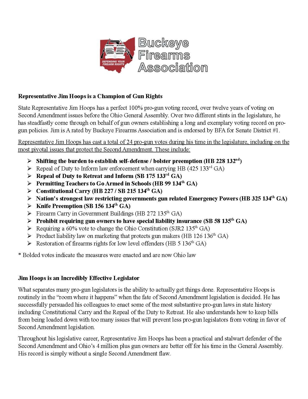 Buckeye Firearms Association Endorsement of Jim Hoops for State Senate