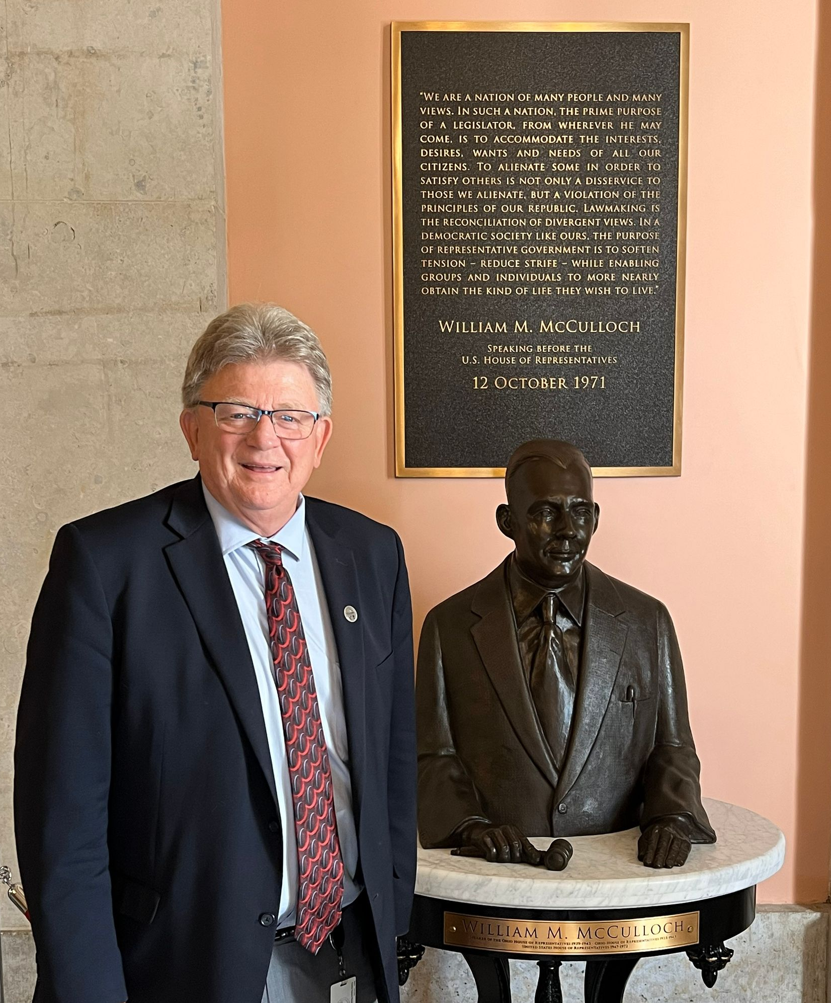 Jim Hoops with Speaker McCulloch Quote Outside Ohio House of Representatives Chamber