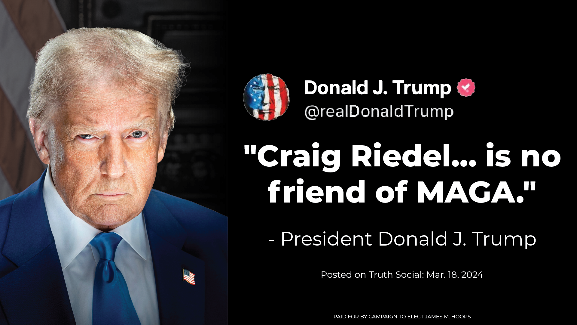 President Trump Post About Craig Riedel