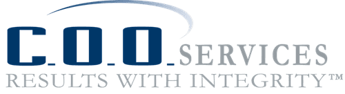 Logo for C.O.O. Services in blue and grey. Text: C.O.O. SERVICES RESULTS WITH INTEGRITY.