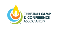 Logo for the Christian Camp & Conference Association. Features a flame inside a ring of colors, with text.