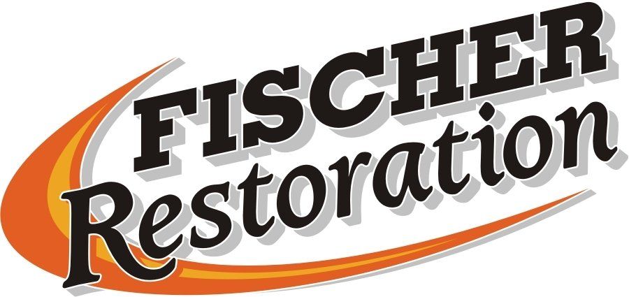 Fischer Restoration logo with black text on an orange and yellow curved shape.