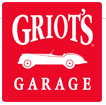 Griot's Garage logo, red square with white text and a convertible car silhouette.