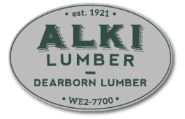 Alki Lumber logo: oval, gray. 