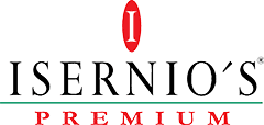 Isernio's Premium logo: black text with red 