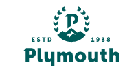 Plymouth logo with a teal emblem featuring a 