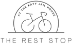 Rest Stop at the Katy Jailhouse Logo: A Black & White Logo of a Bike. Rocheport, MO Bike Cafe.