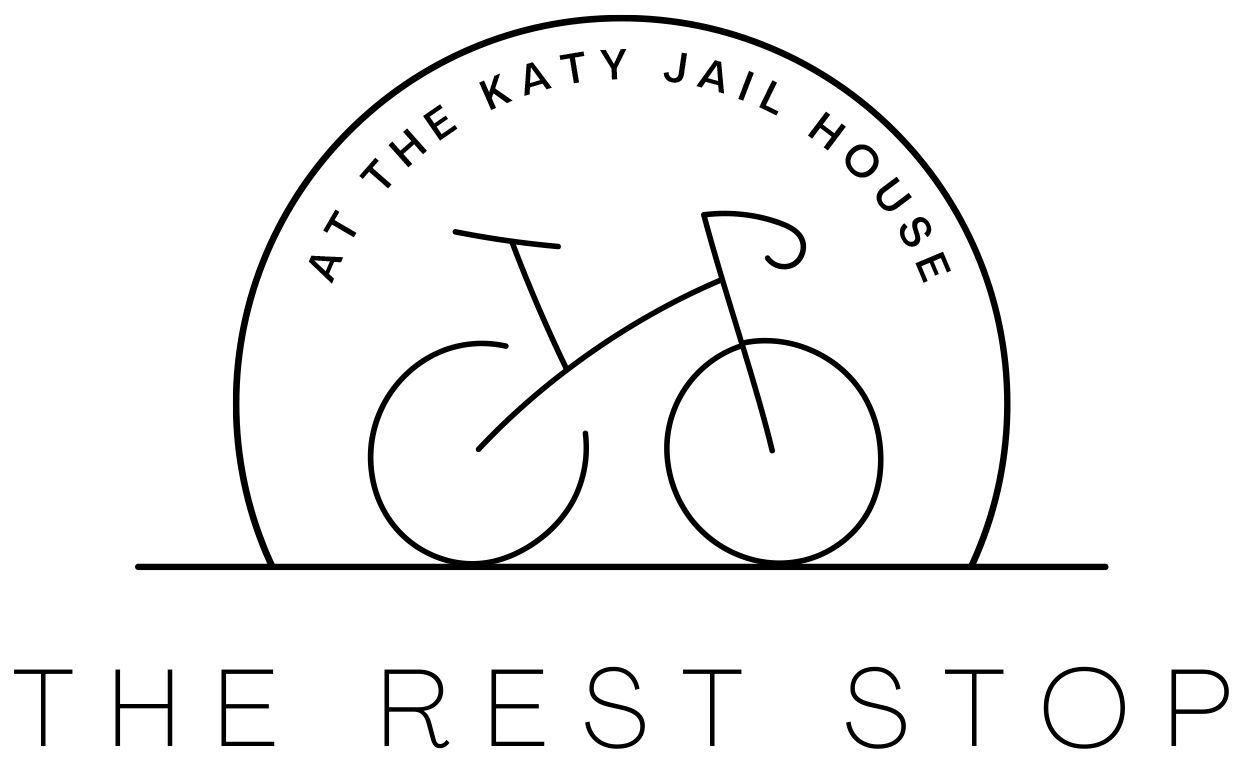 Rest Stop at the Katy Jailhouse Logo: A Black & White Logo of a Bike. Bike Cafe in Rocheport, MO.