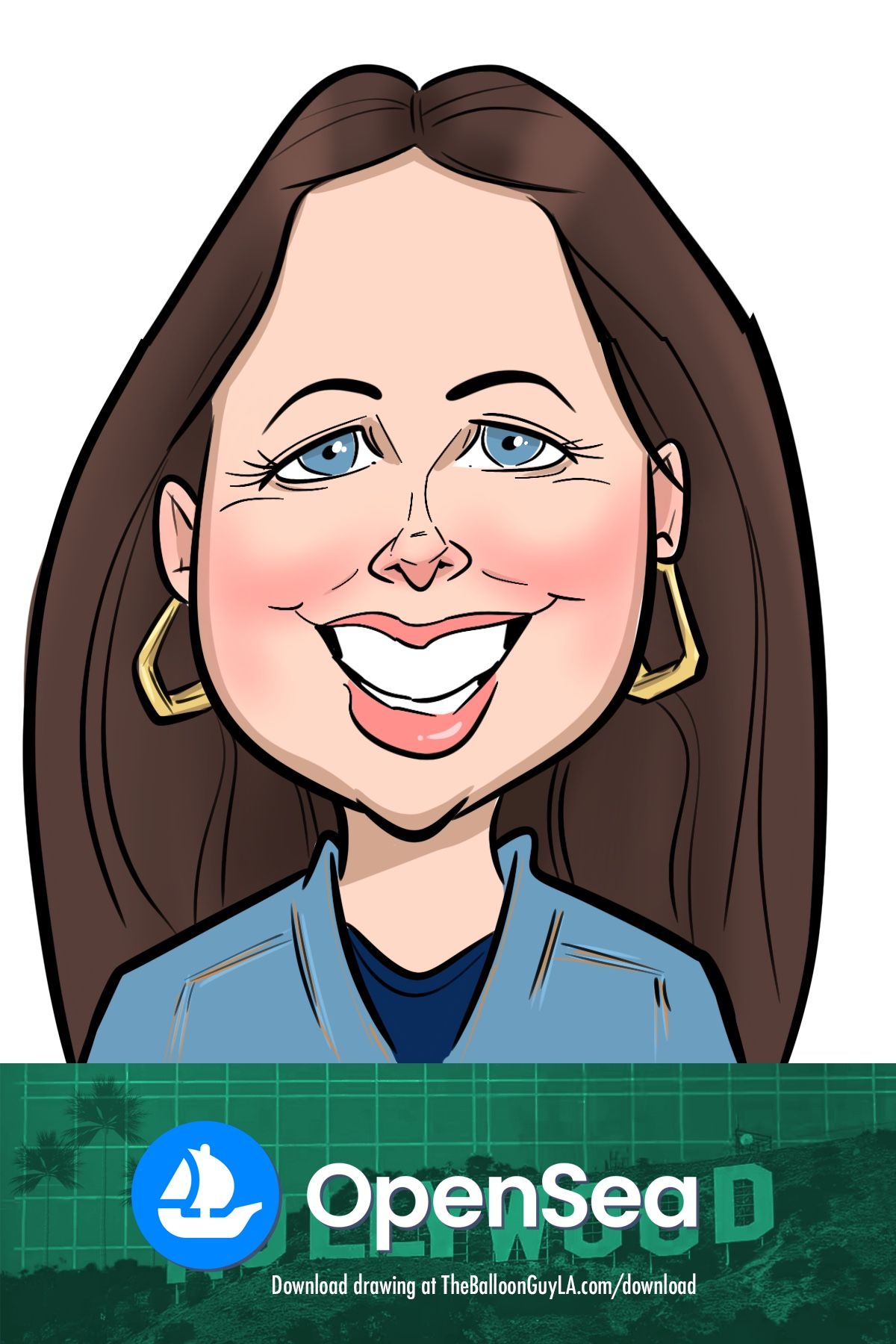 A cartoon of a woman wearing earrings and smiling.