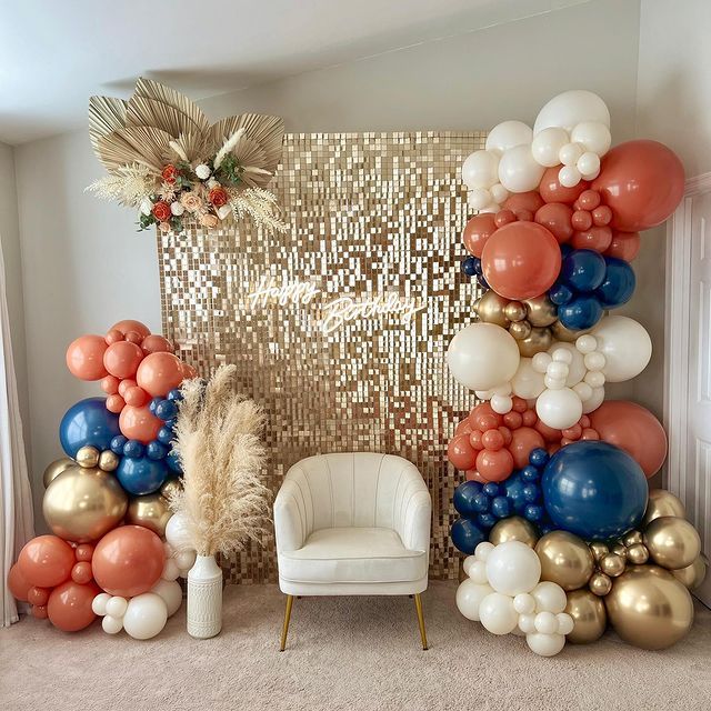 A room filled with balloons and a chair