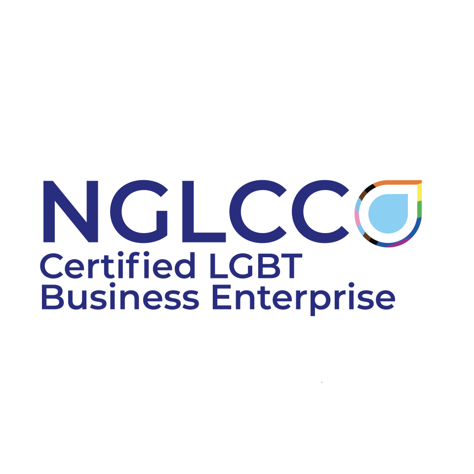 NGLCC Certified LGBT Business Enterprise logo: blue text and rainbow accents.