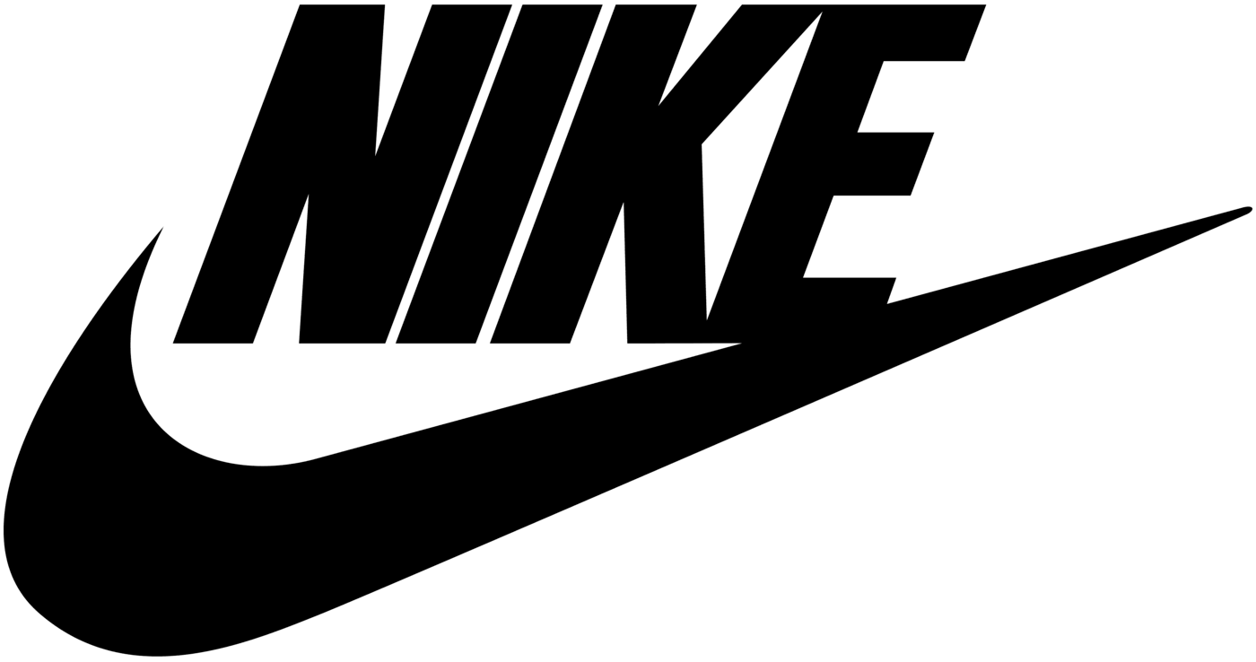 A black and white nike logo on a white background.