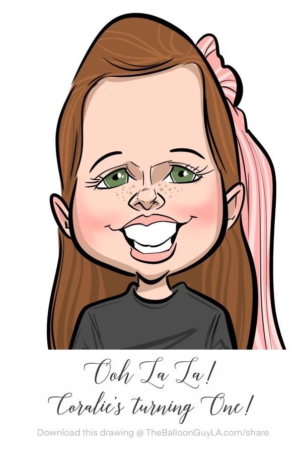 A cartoon of a girl with long brown hair and green eyes.