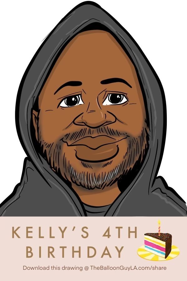 A cartoon of a man wearing a hoodie and a birthday cake.