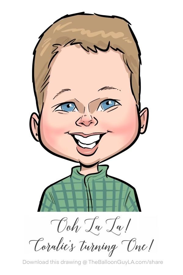 A cartoon of a young boy in a green plaid shirt.
