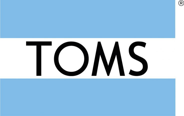 The toms logo is on a blue and white background.