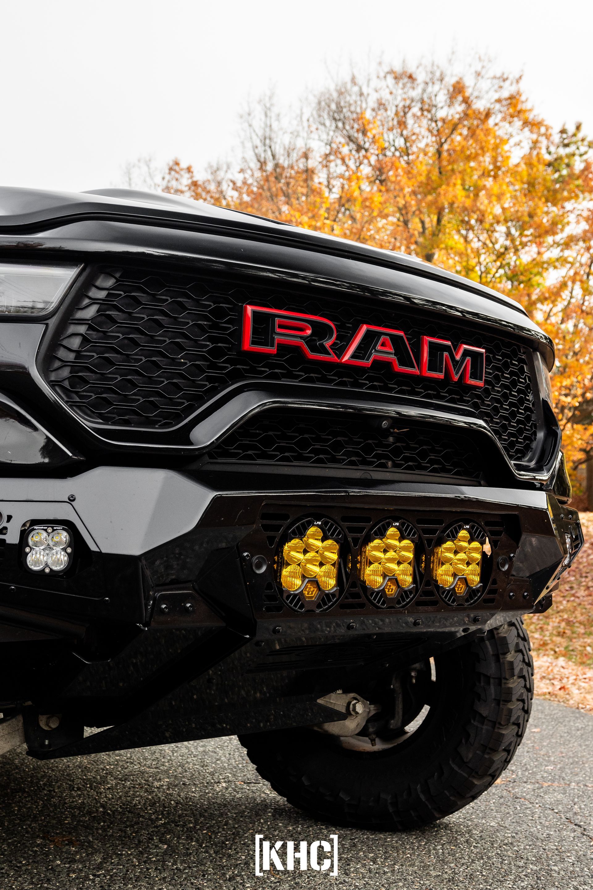 Black Ram truck front with red 