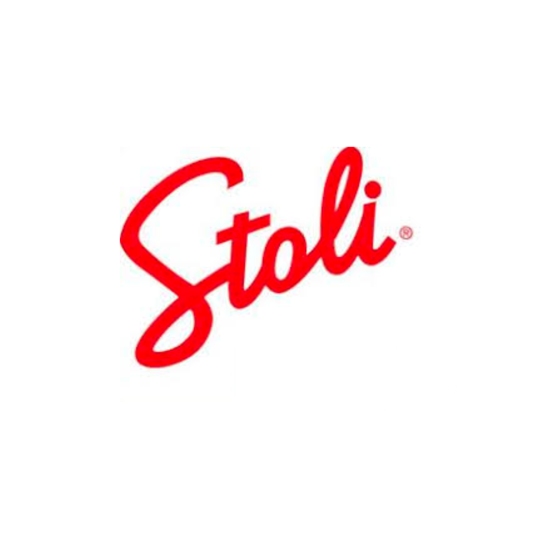 A red and white logo for stoli russian vodka
